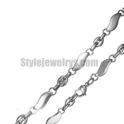 Stainless steel jewelry Chain 50cm - 55cm length oval wave circle chain necklace w/lobster 7mm ch360253 - Click Image to Close